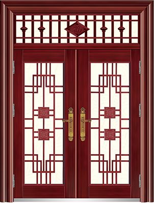 门业图片-新款展示KY-9010KY-9010-古典鸿运-仿古红木-玻璃拼接图片