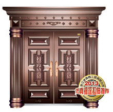 门业图片-皇家别墅门系列财运亨通双开门（仿红铜深拉伸）PGS-7109图片
