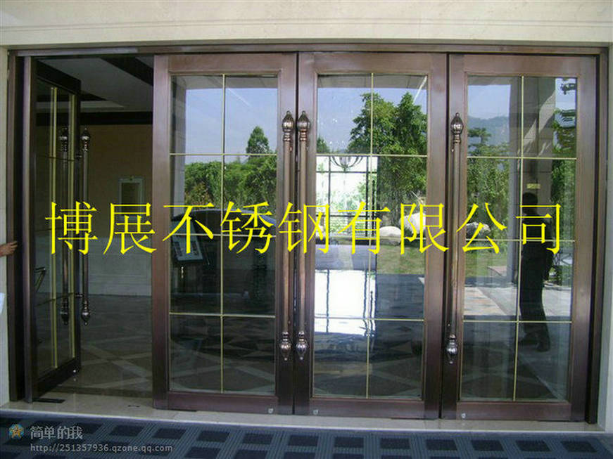 门业图片-不锈钢酒店大门加工砂光咖啡金不锈钢大门、电镀咖啡金大门可按客户要求定制图片