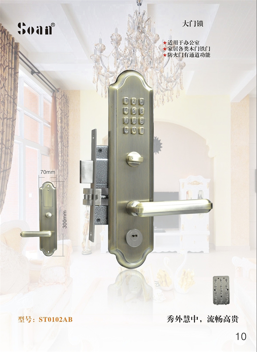 门业图片-防盗密码门锁ST0102AB300x70x15MM图片
