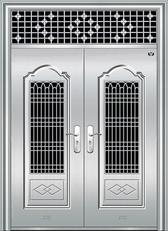 门业图片-不锈钢楼宇门不锈钢楼寓门JFX-12008(整板割孔)好事连连图片