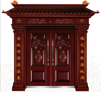 门业图片-仿铜门供应湖南娄底地区手工木纹仿真铜别墅大门按照客人尺寸图片