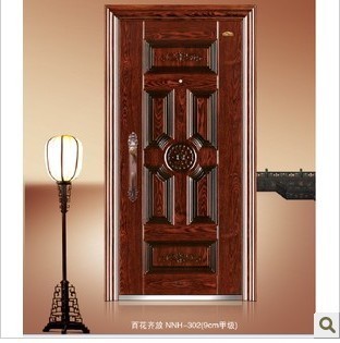 门业图片-拼接门年年红防盗门 百花齐放9CM厚甲级 仿真转印木纹百花齐放 NNH-302(9cm甲级）图片