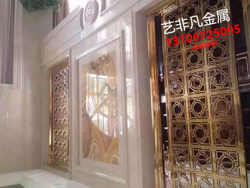 门业图片-不锈钢屏风五星级酒店大厅背景墙不锈钢拉丝工艺屏风 包安装304不锈钢图片