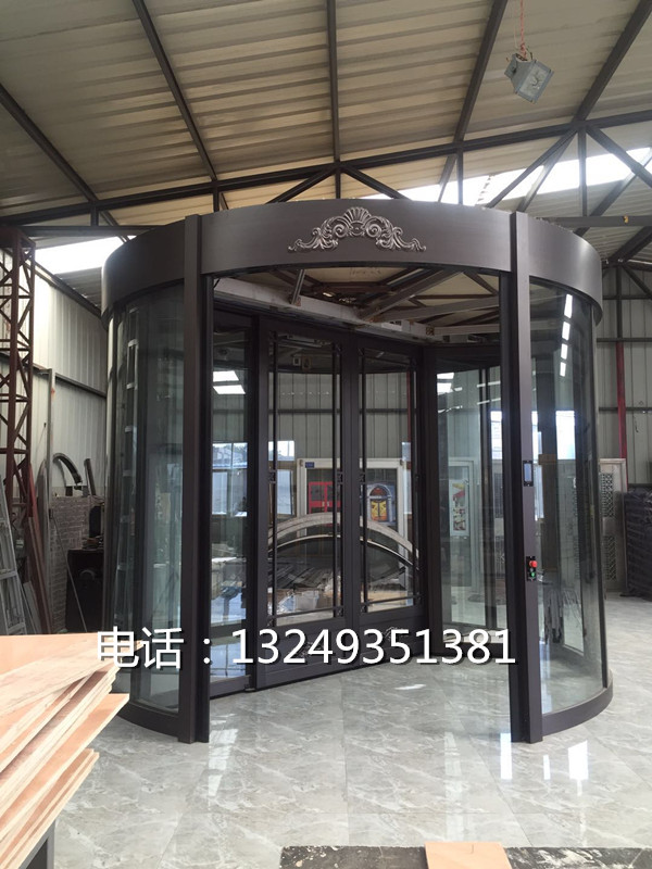 门业图片-自动门石家庄黑色拉丝不锈钢旋转门 定制旋转门 宏远门业2000-3800图片