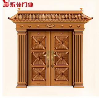 门业图片-非标门系列永佳(yongjia)铜门定制 进户铜门 铜防盗门 别墅铜大门 庭院铜门 围墙门 纯黄色 纯黄铜定制图片