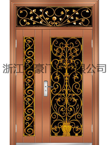 门业图片-不锈钢门(铁艺铸铝花)玫瑰金JH-6018(铁艺铸铝花)玫瑰金图片