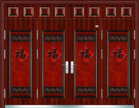 门业图片-高档仿实木系列 嘉红鸿福四开门JH-9856图片